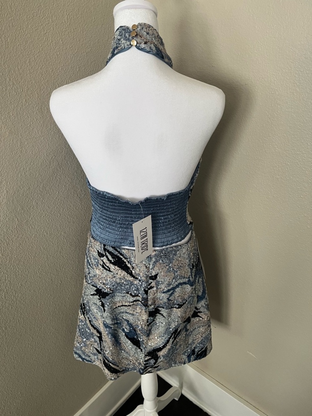 12th Tribe Silver and Blue Sequin Floral Two-Piece - Picture 6 of 8